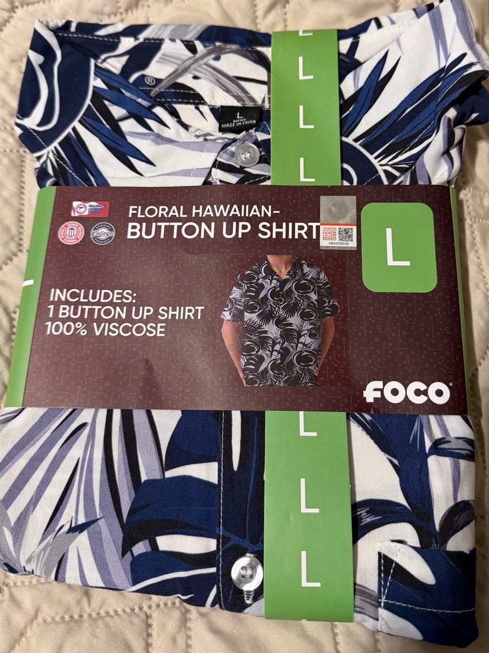 Penn State Men's Floral Hawaiian Button-Up Shirt - Blue & White